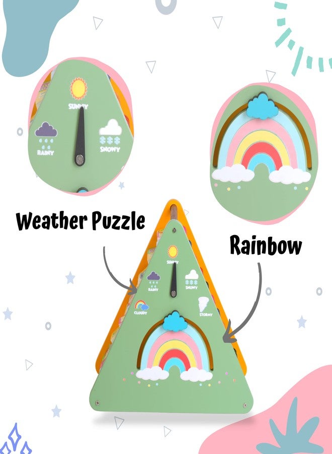The Funny Mind 7-in-1 Wooden Activity Triangle for Kids & Toddlers | Educational Learning Toy with Abacus, Gears, Clock, Weather & Alphabets | Montessori-Inspired Activity Toy - Image 2